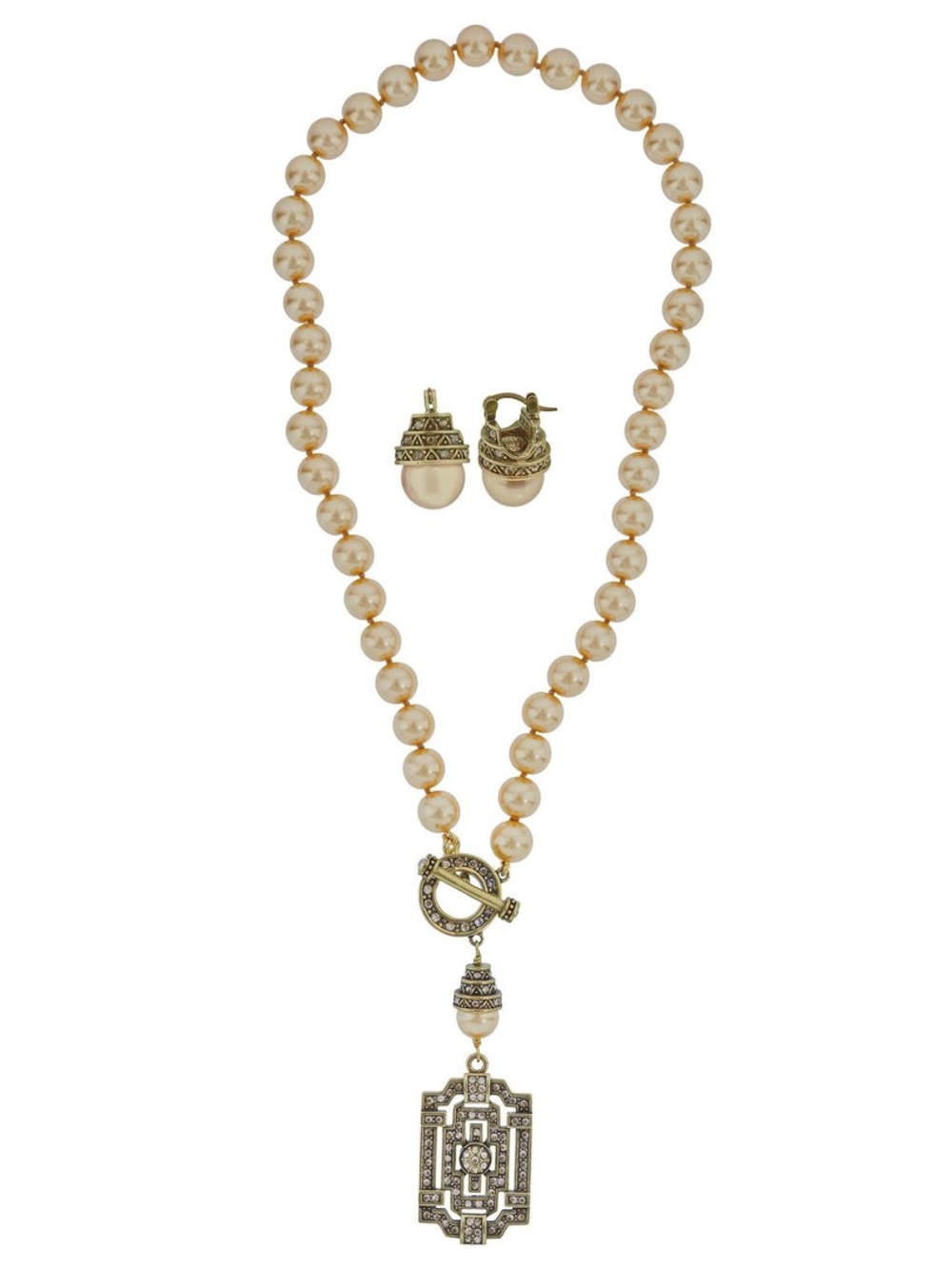 Heidi Daus Pearl Necklace with Gold-Tone Crystal Pendant